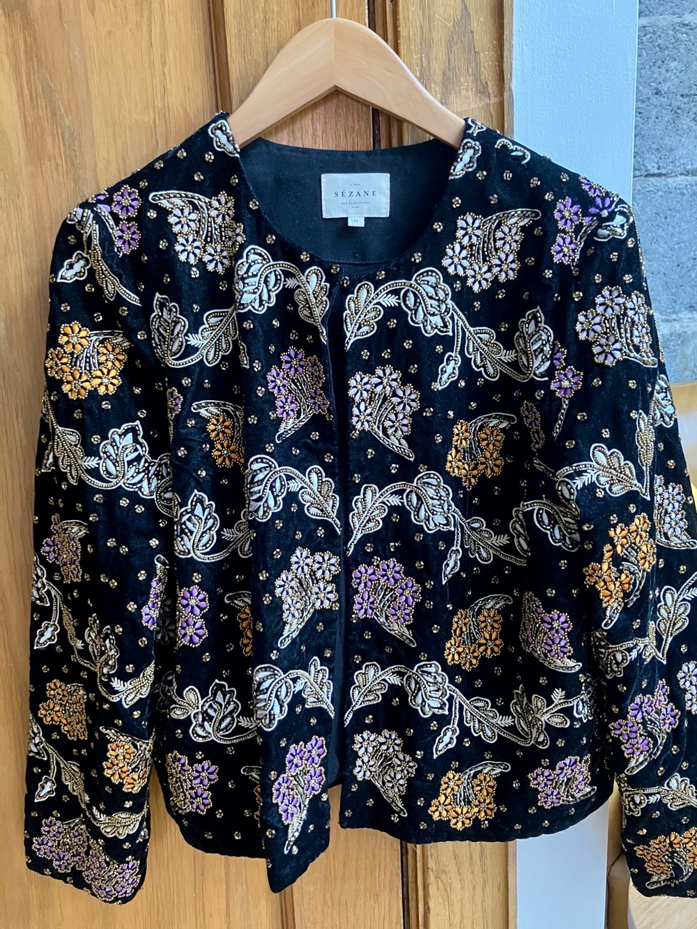 Sezane Black Embroidered Floral Jacket